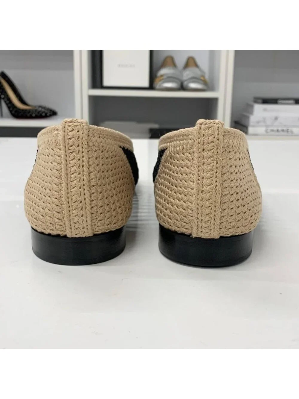 Chanel Ballerina CC Logo Raffia Ballet Shoes Beige